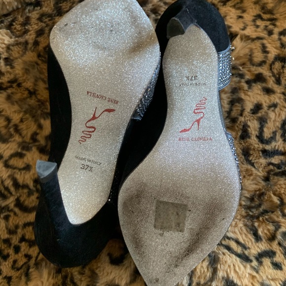 Mint pair of Rene Caovilla 7 1/2 black suede and crystal embellished heels - Picture 2 of 6